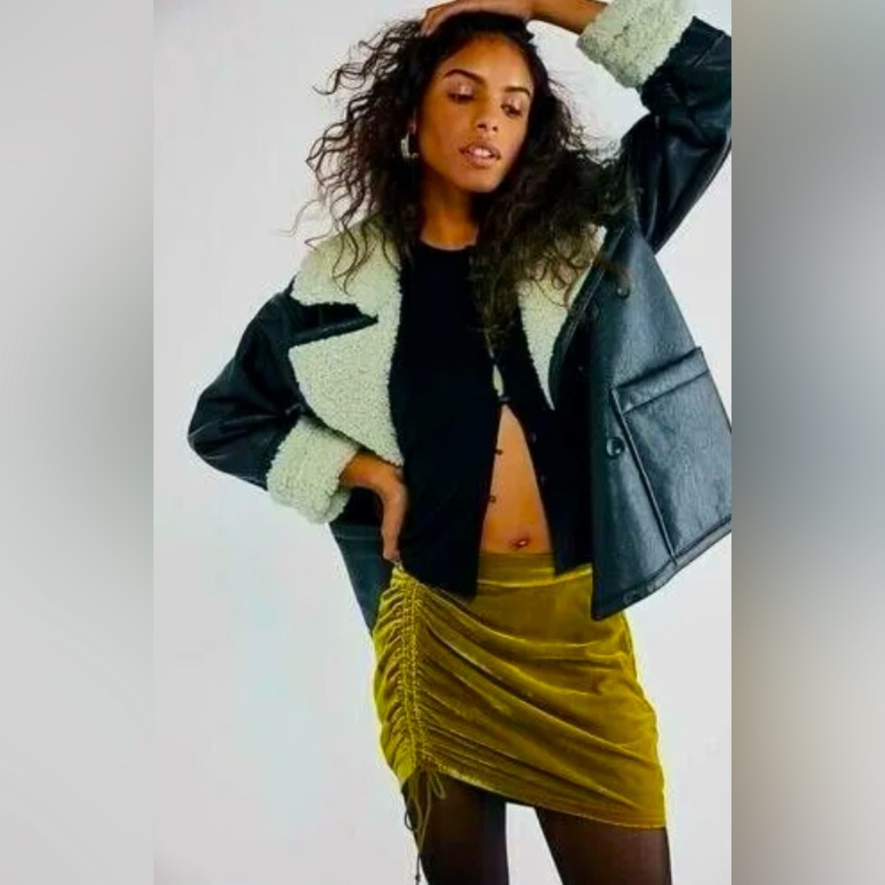 Free People Vivienne Velvet Green Women's Tie Fitted Lined Short Skirt